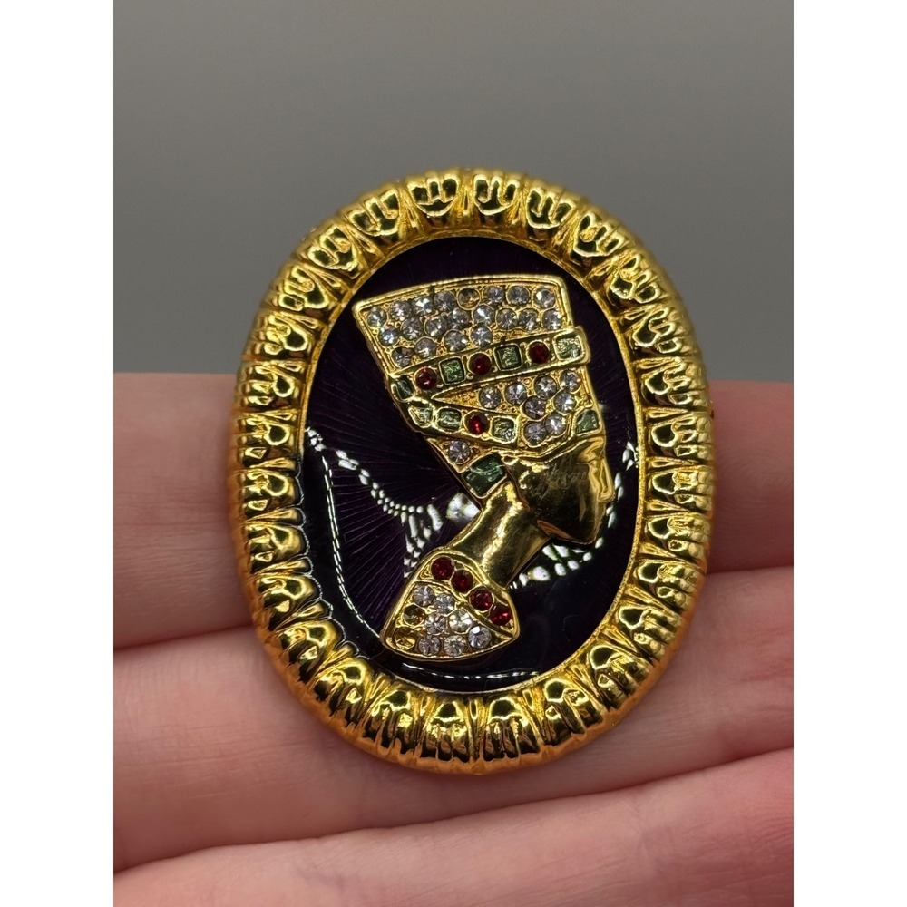 Vintage Berebi Nefertiti Brooch Enamel Limited Edition Pin Missing Rhinestones